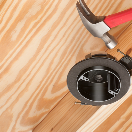 Ceiling Vapor box for fixtures up to 50lbs. For new construction. 2 Hour Fire rating. Round, Nail on. 35 cu. in.