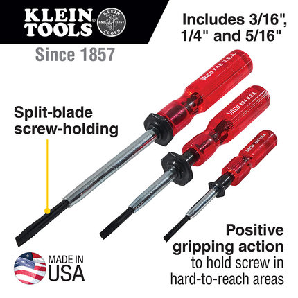 Screwdriver Set, Slotted Screw Holding, 3-Piece