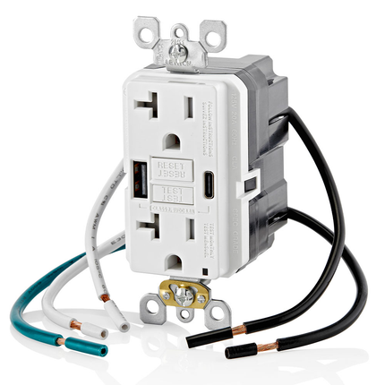 20A SmartlockPro® Self-Test GFCI Combination 24W(4.8A) Type A/C USB In-Wall Charger Outlet – White