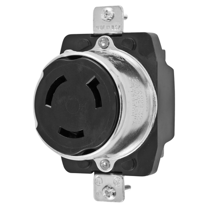 Locking Devices, Twist-Lock®, Industrial, Receptacle, 50A 250V DC/600 V AC, 2-Pole 3-Wire Grounding, Non-NEMA, Screw Terminal, Phenolic, Black