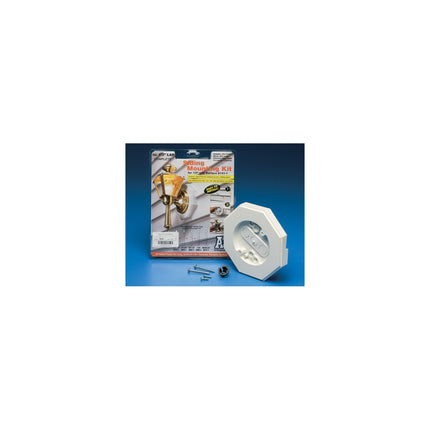Siding mounting kit with built in electrical box. 6.8 cubic inch box.Kit includes NM cable connector. 4 mounting screws. 1/2" lap siding. 6.6 x 6.6 octagon.