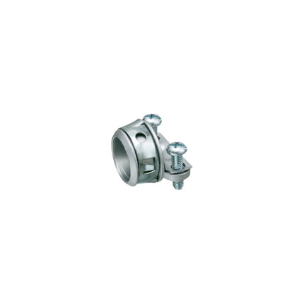 NM cable connector zinc die-cast. 2 screw clamp type. Handles combinations of NM cable from #14 to #10. Up to 3 NM cables at one time. Snap tight.