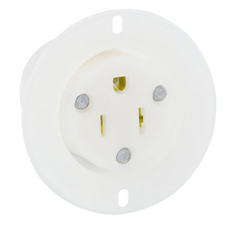 15 Amp, 125 Volt, NEMA 5-15R, 2P, 3W, Flanged Outlet Receptacle, Straight Blade, Industrial Grade, Grounding, , Back Wired, Thermoplastic Nylon Strap - White