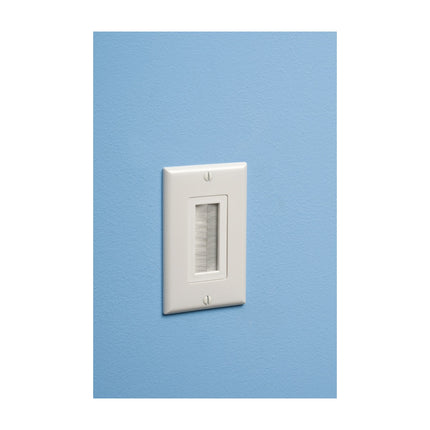 Cable entry device with brush style cover. White Non-metallic. Includes two #6 screws.