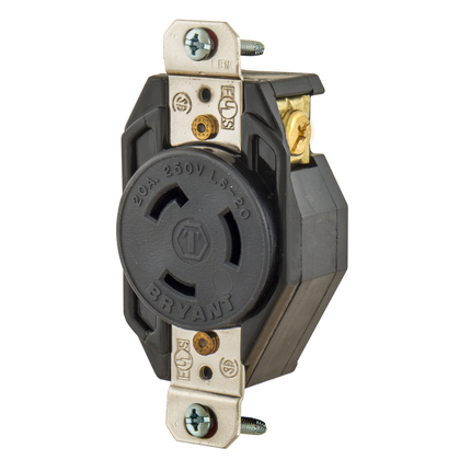 Locking Devices, Industrial, Flush Receptacle, 20A 250V, 2-Pole 3-Wire Grounding, L6-20R, Screw Terminal, Black