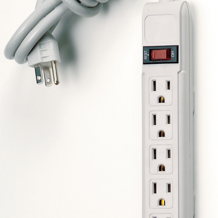 6 Outlet Standard Surge Strip With Flat Plug; 3 Foot Cord; 14/3 SJT; Indoor Use Only; 245 Joules; 15A-125V, 1875W