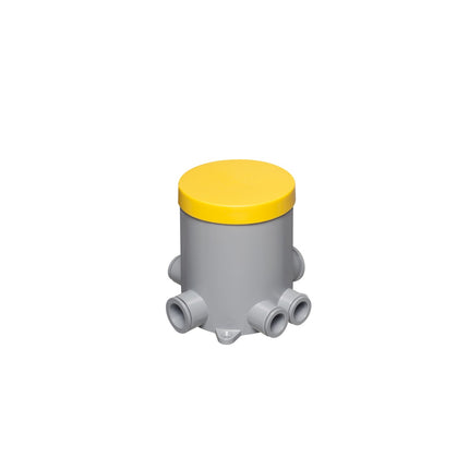 Non Metallic 4-1/2" round box with plugs, low voltage devider, mud cover for new concrete pours. Comes with (6) conduit hubs.