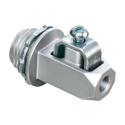 Zinc grounding connector for 1/2" knockout. #8 to #2 stranded and solid copper and aluminum grounding electrode.