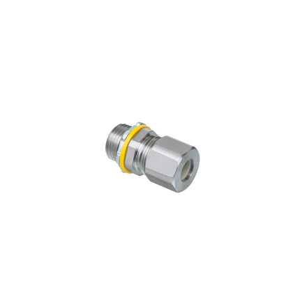 Low-profile stainless steel die-cast, liquid-tight, oil-tight, and strain relief cord connector furnished with a sealing ring and locknut. Supports 0.100" to 0.360" cord range with a 1/2" trade size.