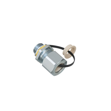 Low-profile zinc plated steel die-cast, liquid-tight, and oil-tight strain relief cord connector furnished with a sealing ring and locknut. Supports 0.385" to 0.600" cord range with a 1/2" trade size.