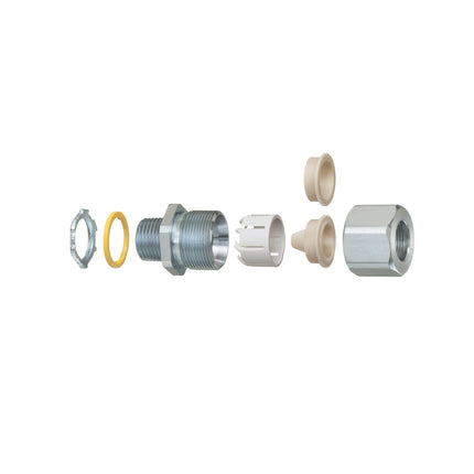 Low-profile zinc plated steel die-cast, liquid-tight, and oil-tight strain relief cord connector furnished with a sealing ring and locknut. Supports 0.385" to 0.600" cord range with a 1/2" trade size.