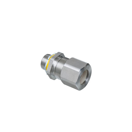 Low-profile stainless steel die-cast, liquid-tight, and oil-tight strain relief cord connector furnished with a sealing ring and locknut. Supports 0.385" to 0.600" cord range with a 1/2" trade size.