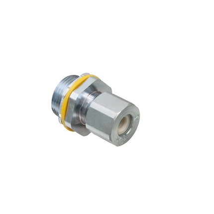 Low-profile zinc plated steel die-cast, liquid-tight, and oil-tight strain relief cord connector furnished with a sealing ring and locknut. Supports 0.100" to 0.300" cord range with a 3/4" trade size.