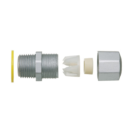 Low-profile zinc die-cast, liquid-tight, and oil-tight strain relief cord connector furnished with a sealing ring and locknut. Supports .100 to .300 cord range with a 3/4 inch trade size.