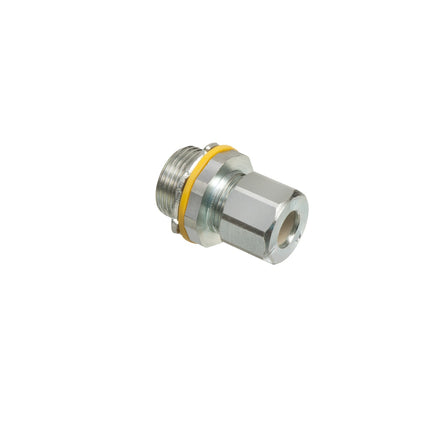 Low-profile zinc plated steel die-cast, liquid-tight, and oil-tight strain relief cord connector furnished with a sealing ring and locknut. Supports 0.240" to 0.472" cord range with a 3/4" trade size.