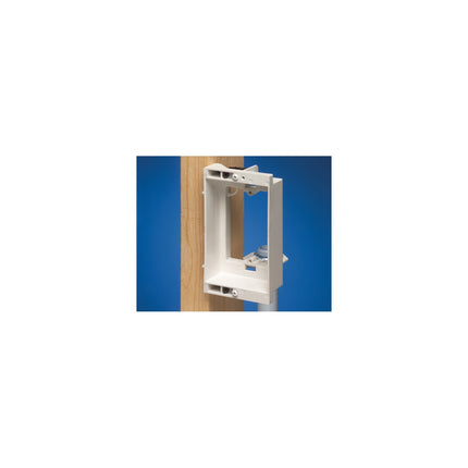 Recessed low voltage mounting bracket for old or new connstruction. Designed to install low voltage class 2 wiring only. White Paintable. Single Gang.