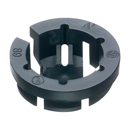 Plastic, 1/2" knockout size Push-in connector snaps into knockout using light finger pressure, holds wires securely and is simple to remove with the twist of a screw driver. Smaller unit package.