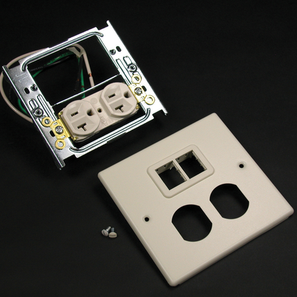 4047 Two-Gang Cover One Duplex Receptacle Installed TrakJack Mini Adapter