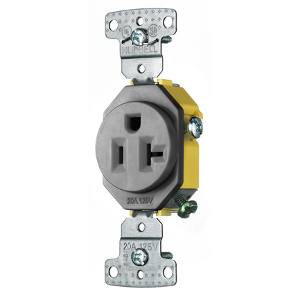 TradeSelect, Straight Blade Devices, Residential Grade, Tamper Resistant Receptacles, Single, 20A 125V, 2- Pole 3-Wire Grounding, 5-20R, Self Grounding, Gray