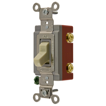 Switches and Lighting Controls, Extra Heavy Duty Industrial Grade, Toggle Switches, General Purpose AC, Single Pole, 20A 120/277V AC, Back and Side Wired, Ivory Toggle