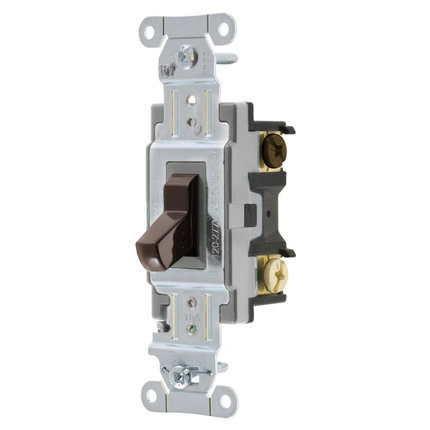 Switches and Lighting Controls, Toggle Switch, Commercial Grade, Four Way, 15A 120/277V AC, Back and Side Wired, Brown