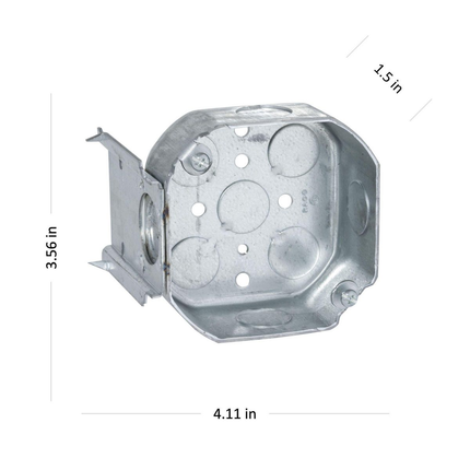 4 in. Octagon Box, Drawn, 1-1/2 in. Deep, Nine 1/2 in. KO's, J Bracket
