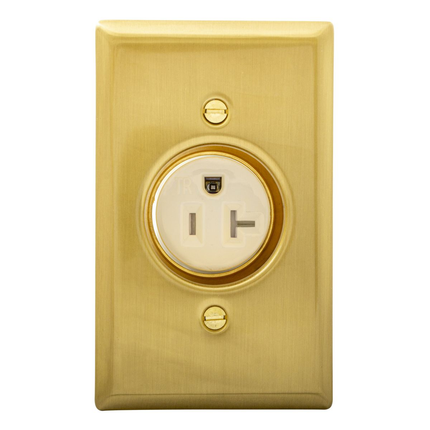 TradeSelect, Straight Blade, Single Receptacle, Clock Hanger, Tamper Resistant, 20A 125V, 2-Pole 3-Wire Grounding, 5-20R, Brass Plate