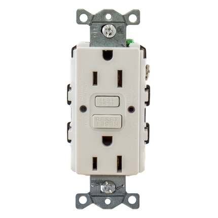 Power Protection Devices, Receptacle, Self Test, GFCI, 15A 125V, 2-Pole 3-Wire Grounding, 5-15R, White