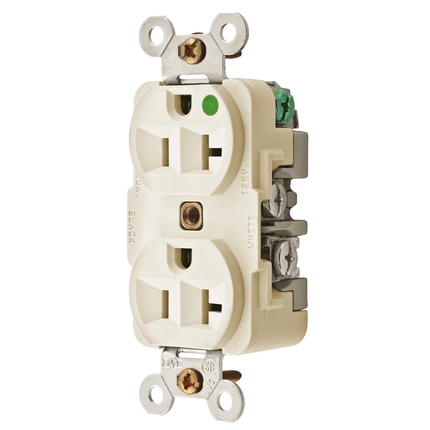 Straight Blade Devices, Receptacles, Duplex, Hospital Grade, MRI Series, 20A 125V, 2-Pole 3-Wire Grounding, 5-20R, Ivory