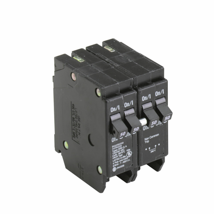 Eaton BR thermal magnetic circuit breaker,Type BQ 1-Inch CTL plug-on circuit breaker,Includes rejection tab feature,(2) Two-Pole 50 A,10 kAIC,Four-pole,120/240V,BQ,Independent,#14-4 AWG Cu/Al,Q28,BQ,Type BR Loadcenters
