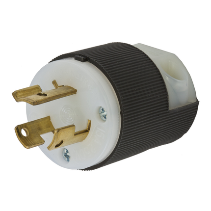Locking Devices, Twist-Lock®, Industrial, Male Plug, 15A 250V, 2-Pole 3-Wire Grounding, L6-15P, Screw Terminal, Black and White