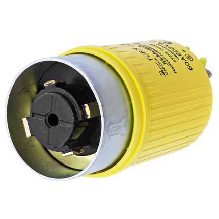 Locking Devices, Hubbellock, Industrial, Male Plug, 60A 600V AC, 3-Pole 4-Wire Grounding, Non NEMA, Screw Terminal, Yellow