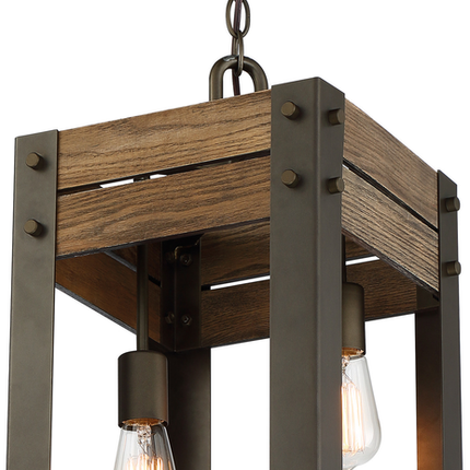 Winchester - 2 Light Pendant with Aged Wood - Bronze Finish
