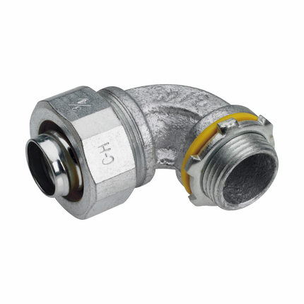 Zinc Electroplated Malleable Iron Non-Insulated Liquidtight 90D Connector, 2"