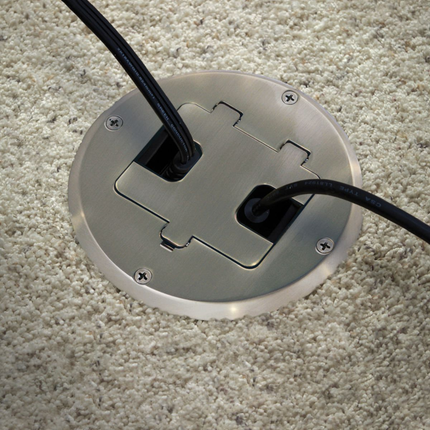 Single Gang Floor Box Kit with Recessed Duplex 15A TR Device and Adjustable Steel Box, Nickel Finish