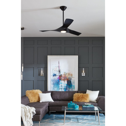 Three-blade 52" matte black transitional indoor/outdoor ceiling fan.