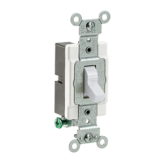 20 Amp 120/277V Toggle Sngle-Pole AC Quiet Switch Com Spec Grade, Grounding,Side Wired WHT