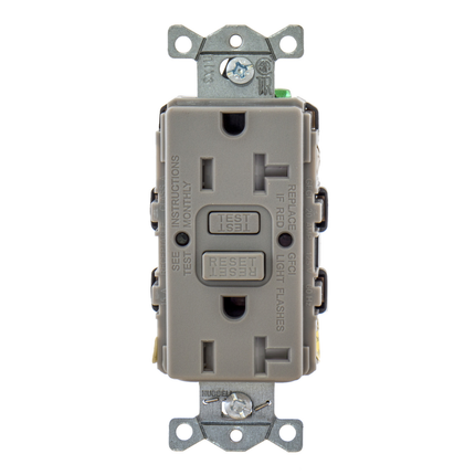 Power Protection Devices, Receptacle, Self Test, GFCI, Commercial Grade, 20A 125V, 2-Pole 3-Wire Grounding, 5- 20R, Gray
