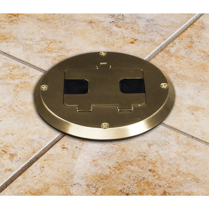 Single Gang Floor Box Kit with Recessed Duplex 15A TR Device and Adjustable Steel Box, Brass Finish