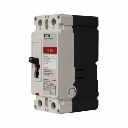 Eaton Series C complete molded case circuit breaker, F-frame, FD, Complete breaker, Fixed thermal, fixed magnetic trip type, Two-pole, 100A, 600 Vac, 250 Vdc, 65 kAIC at 240 Vac, 35 kAIC at 480 Vac, Line and load, 50/60 Hz