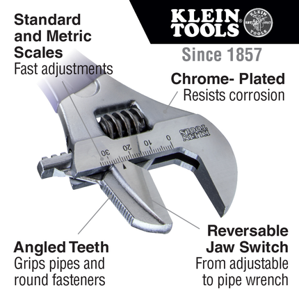 Reversible Jaw/Adjustable Pipe Wrench, 10-Inch
