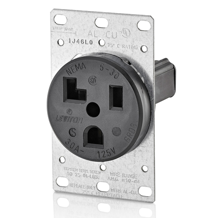 30 Amp Flush Mount Receptacle, 125V, NEMA5-30R, Grounding