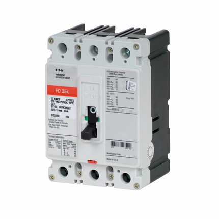 Eaton Series C complete molded case circuit breaker, F-frame, FD, Complete breaker, Fixed thermal, Fixed magnetic trip type, Three-pole, 100 A, 600 Vac, 250 Vdc, Load side, 50/60 Hz