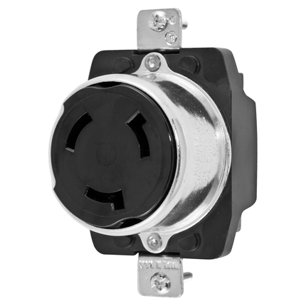 Locking Devices, Twist-Lock®, Industrial, Receptacle, 50A 250V DC/600V AC, 3-Pole 4-Wire Grounding, Non-NEMA, Screw Terminal, Phenolic, Black