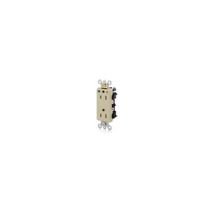 15 Amp, 125 Volt, NEMA 5-15R, 2P, 3W, Decora Plus Duplex Receptacle, Straight Blade, Hospital Grade, Isolated Ground, , Back & Side Wired, Steel Strap, - IVORY