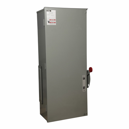 Eaton main fusible switch, 600A, Aluminum, NEMA 3R, Overhead, Class T, 100 kAIC, Four-wire, Three-phase, Barrier kits: 400A-800A fusible switches: Bottom feed-3MFSBBK, Top feed-3MFSTB, 120/208V, (2) #4 AWG-600 kcmil