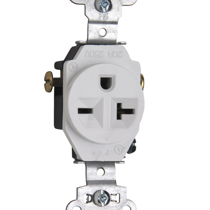 20A 250V Heavy Duty Spec-Grade Single Receptacle, Side Wire, White
