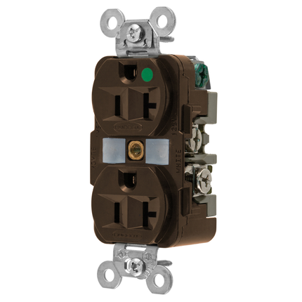 Straight Blade Devices, Receptacles, Duplex, Hospital Grade, 2-Pole 3-Wire Grounding, 20A 125V, 5-20R, Brown, Single Pack