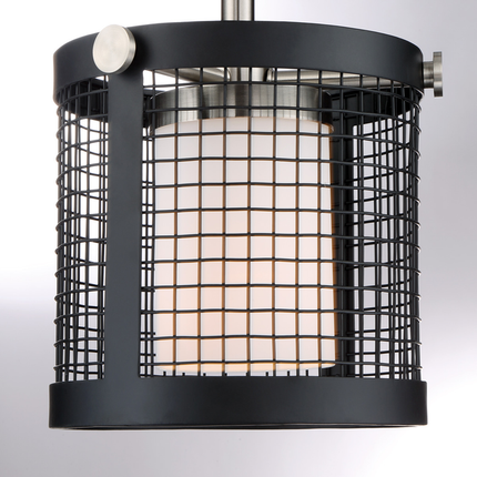 Pratt - 1 Light Mini Pendant with White Glass - Black Finish with Brushed Nickel Accents