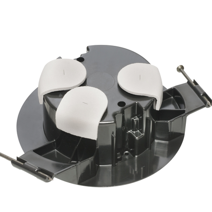 Ceiling Vapor box for fixtures up to 50lbs. For new construction. 2 Hour Fire rating. Round, Nail on. 35 cu. in.